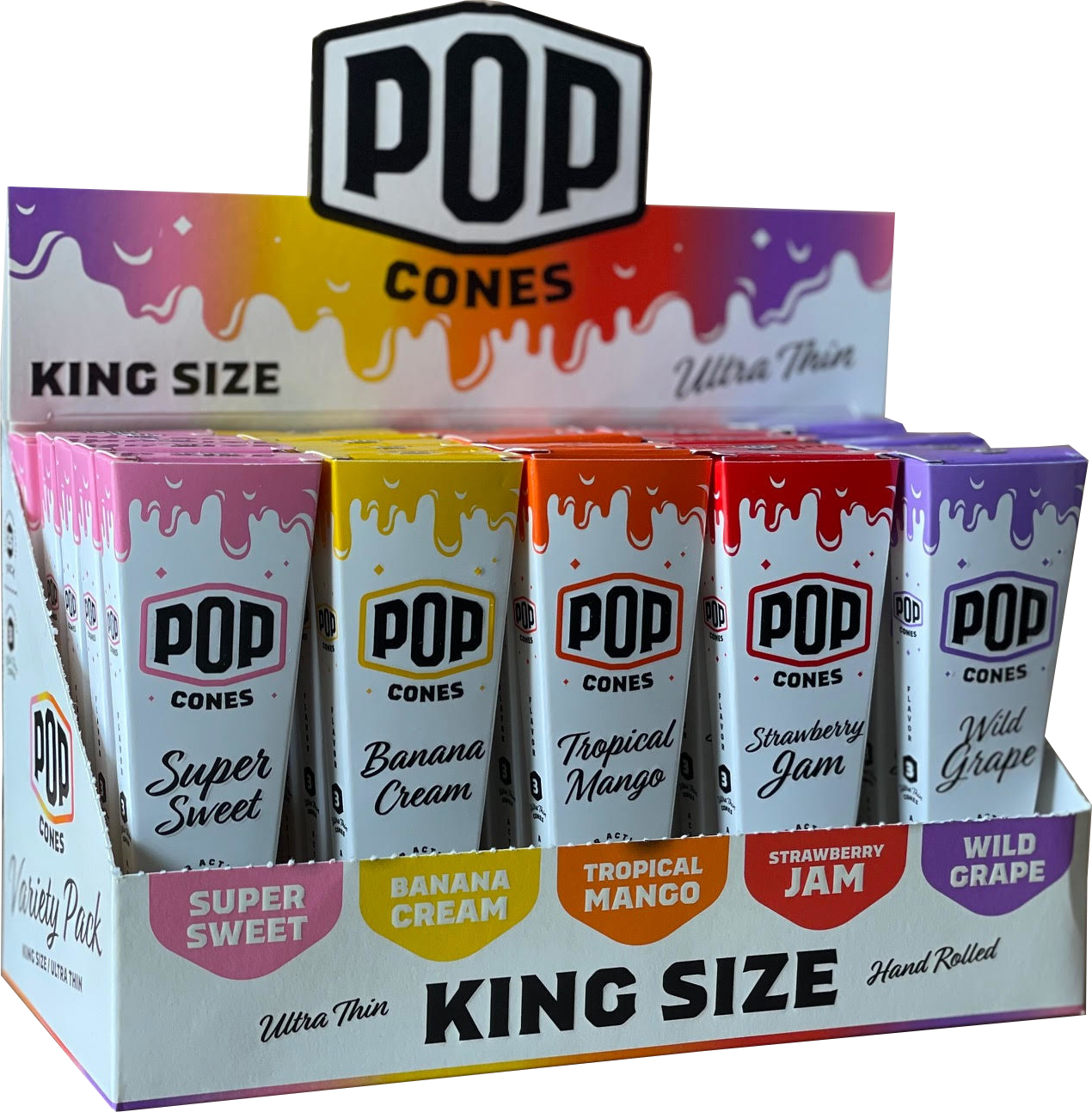 Pop Cones King Size Variety Display 3x25